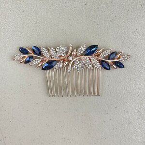 Vintage Hair Comb Fancy Crystal Accessory Blue Silver Gold Wedding Special Event